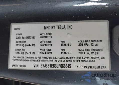 2020 Tesla Model 3 Long Range Dual Motor All-Wheel Drive из США, поврежденный, VIN 5YJ3E1EB3LF666645